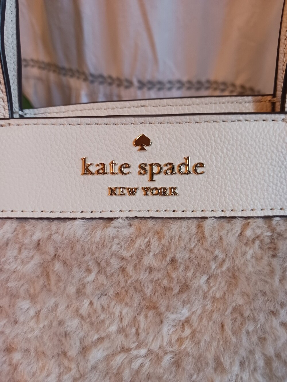 Kate Spade New York Rosie Satchel Natural Faux Shearling Pebbled Leather Trim - Picture 2 of 16